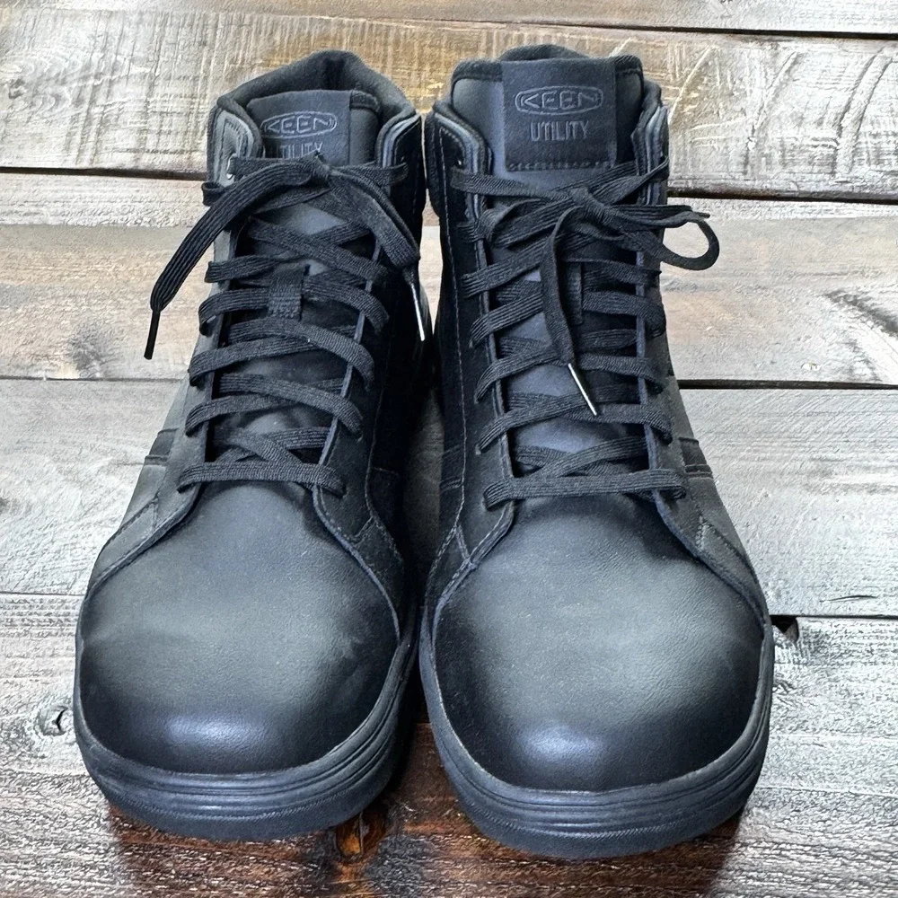 Keen Utility Mens Kenton Mid PTC Soft Toe Black Leather Work Boots Size 14 EE